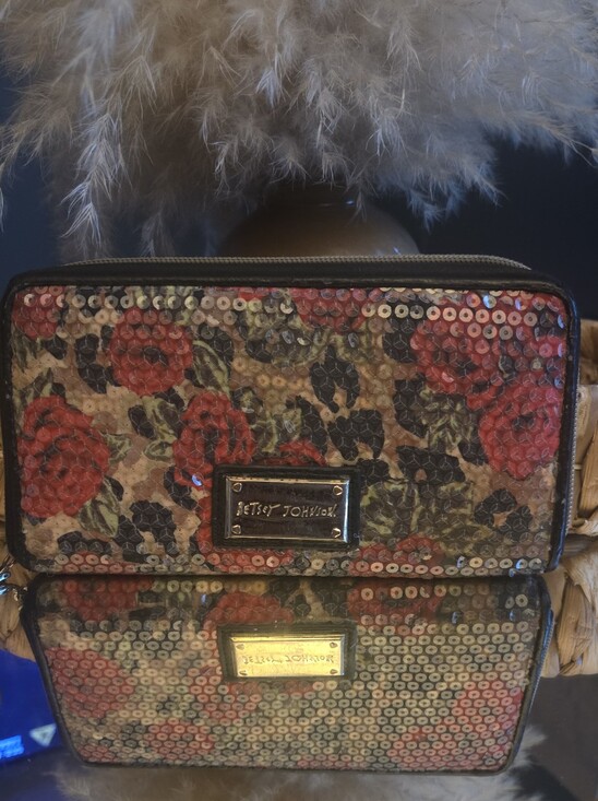 Betsey Johnson Handbags - Y2K Betsey Johnson Sequin Rose Leopard Zip Wallet